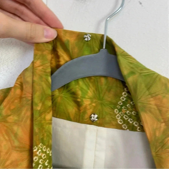 KIMONO jacket Haori VINTAGE TRADITIONAL JAPANESE Silk Green Yellow Batik Tie OS - Picture 15 of 16